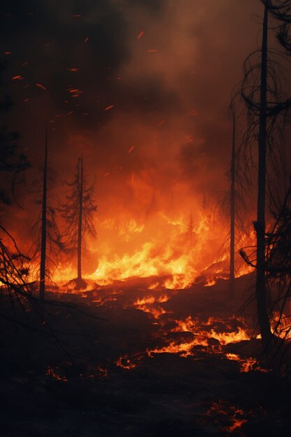 Vue de la nature en feu de forêt