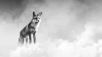 Photo gratuite vue en noir et blanc du renard sauvage dans son habitat naturel