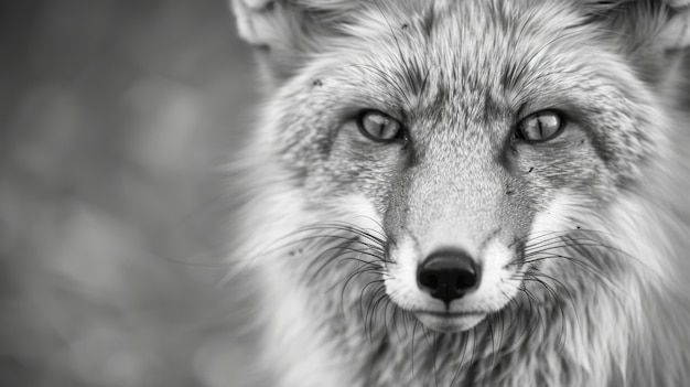 Vue en noir et blanc du renard sauvage dans son habitat naturel