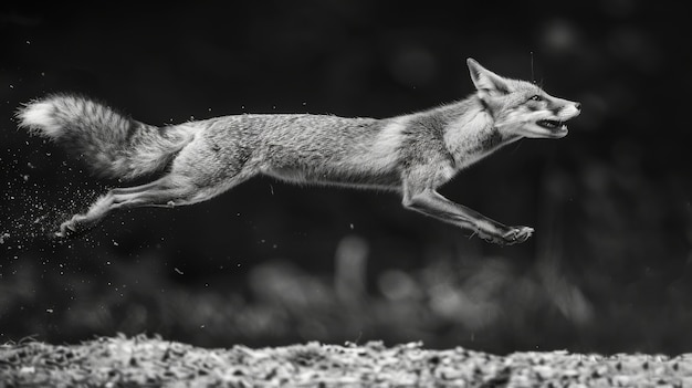 Vue en noir et blanc du renard sauvage dans son habitat naturel