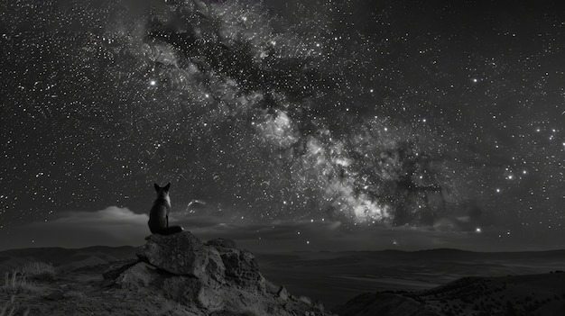 Photo gratuite vue en noir et blanc du renard sauvage dans son habitat naturel