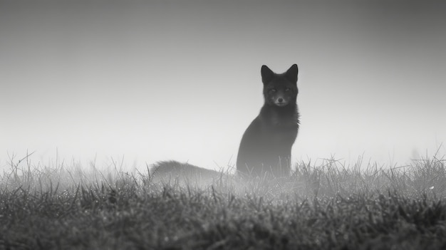 Photo gratuite vue en noir et blanc du renard sauvage dans son habitat naturel