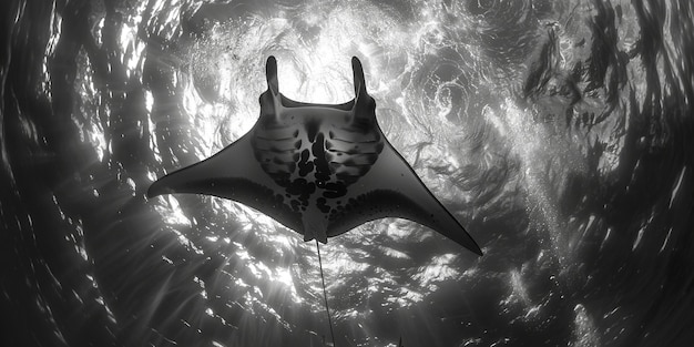 Photo gratuite vue en noir et blanc de la manta dans son environnement sous-marin naturel