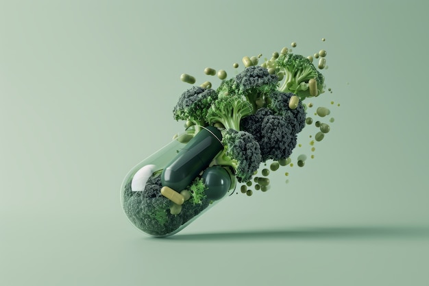 Vue d'une nourriture saine emballée dans un récipient en forme de pilule