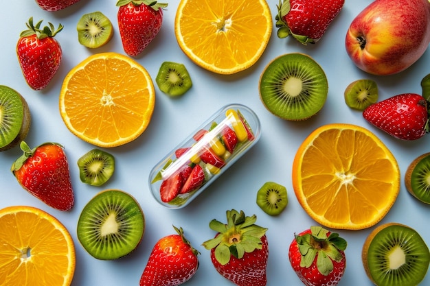 Photo gratuite vue d'une nourriture saine emballée dans un récipient en forme de pilule