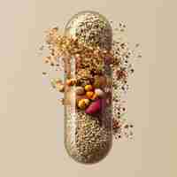 Photo gratuite vue d'une nourriture saine emballée dans un récipient en forme de pilule