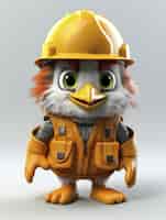 Photo gratuite vue d'un oiseau 3d avec un casque de travailleur de la construction