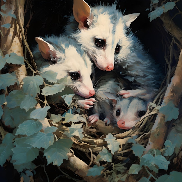 Vue d'un opossum dans le style de l'art numérique