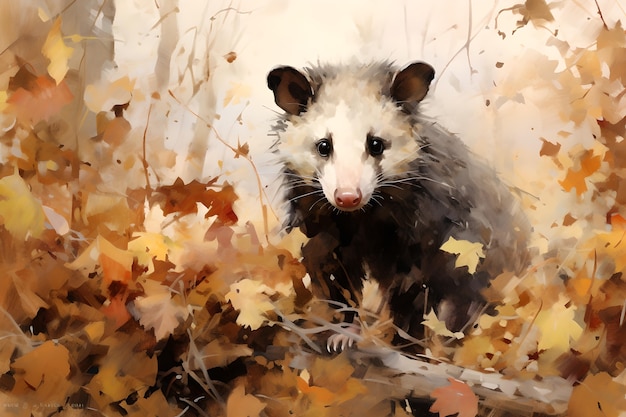 Vue d'un opossum dans le style de l'art numérique