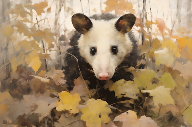 Vue d'un opossum dans le style de l'art numérique
