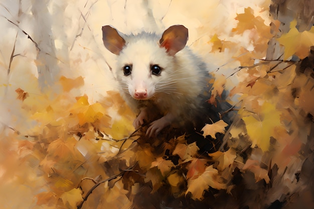 Photo gratuite vue d'un opossum dans le style de l'art numérique