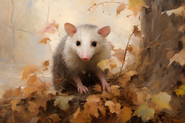 Photo gratuite vue d'un opossum dans le style de l'art numérique