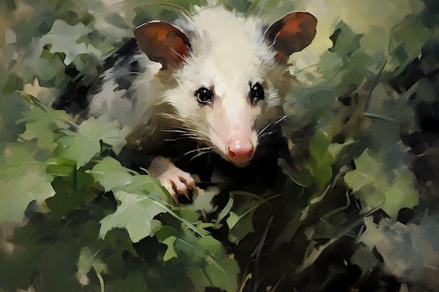 Photo gratuite vue d'un opossum avec de la végétation dans le style de l'art numérique