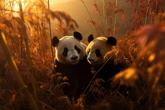 Photo gratuite vue des oursons panda dans la nature