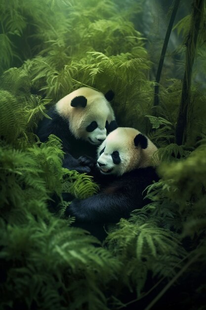 Vue des oursons panda dans la nature