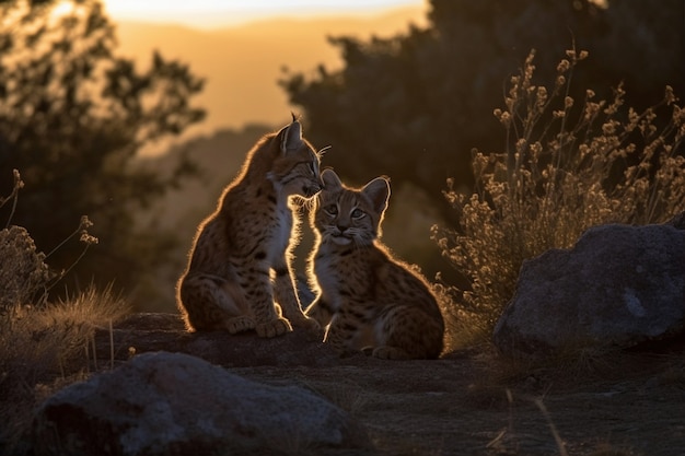 Photo gratuite vue des oursons sauvages de caracal ou de lynx dans la nature
