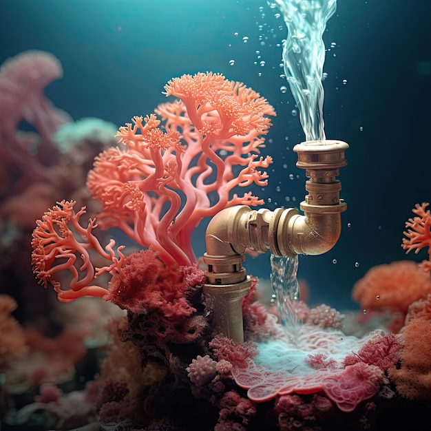 Photo gratuite vue d'un paysage fantastique avec un robinet d'eau courante surréaliste pour la sensibilisation à la journée mondiale de l'eau