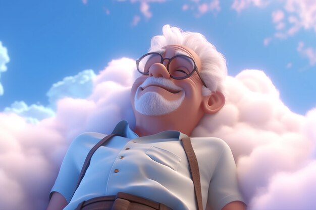 Vue d'une personne 3D avec des nuages moelleux