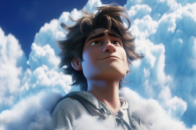 Vue d'une personne 3D avec des nuages moelleux