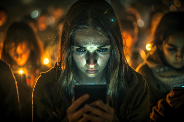 Photo gratuite vue de personnes accro à leur smartphone qui regardent et défilent à travers les écrans