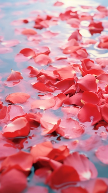 Vue des pétales de rose sur l'eau