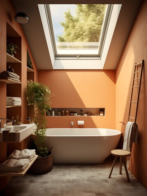 Vue d'une petite salle de bains avec une décoration et des meubles de style moderne