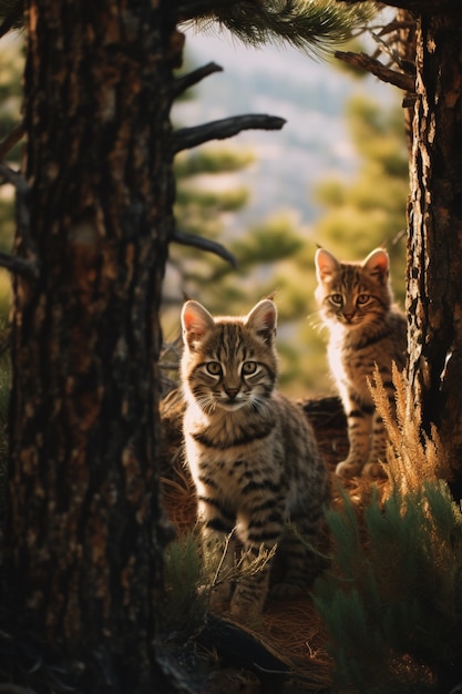 Photo gratuite vue des petits lynx roux sauvages dans la nature