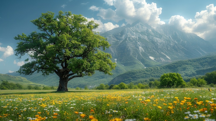Photo gratuit vue photoréaliste d'un arbre dans la nature avec des branches et un tronc