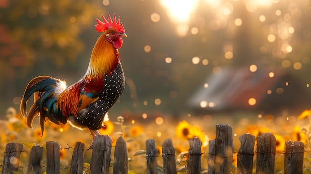 Photo gratuite vue photoréaliste d'un coq avec un bec et des plumes