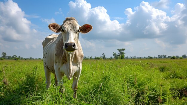 Vue photoréaliste du pâturage des vaches dans la nature en plein air