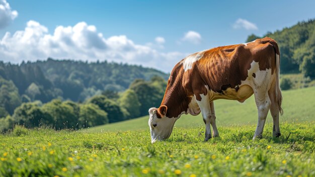 Vue photoréaliste du pâturage des vaches dans la nature en plein air