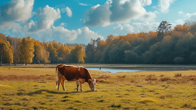 Vue photoréaliste du pâturage des vaches dans la nature en plein air