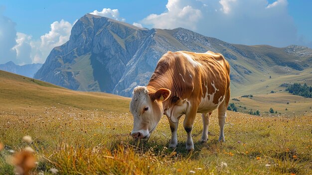 Vue photoréaliste du pâturage des vaches dans la nature en plein air