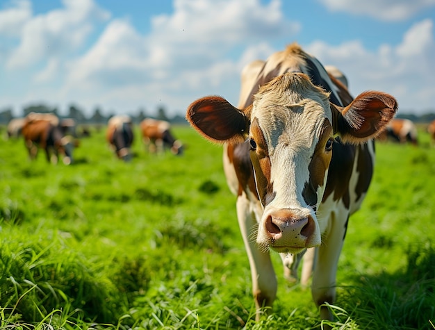 Vue photoréaliste du pâturage des vaches dans la nature en plein air