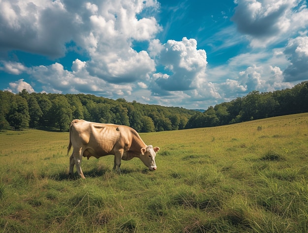 Vue photoréaliste du pâturage des vaches dans la nature en plein air
