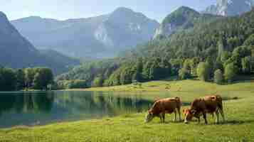 Photo gratuite vue photoréaliste du pâturage des vaches en plein air