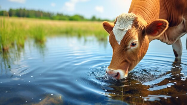 Vue photoréaliste de l'eau potable des vaches