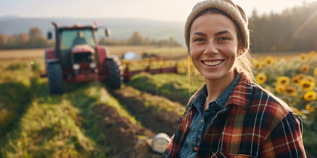 Photo gratuite vue photoréaliste d'une femme récoltant dans un jardin biologique durable