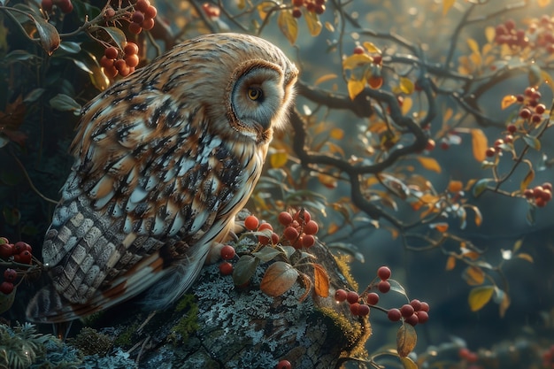 Photo gratuite vue photoréaliste d'un hibou avec des plumes dans la nature