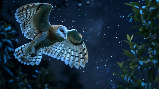 Vue photoréaliste de l'oiseau hibou la nuit