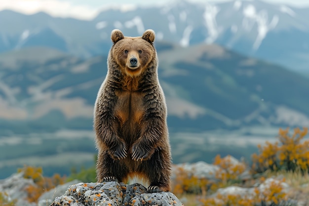 Vue photoréaliste de l'ours sauvage dans son environnement naturel