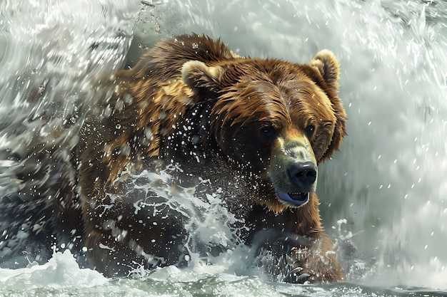 Photo gratuite vue photoréaliste de l'ours sauvage dans son habitat naturel