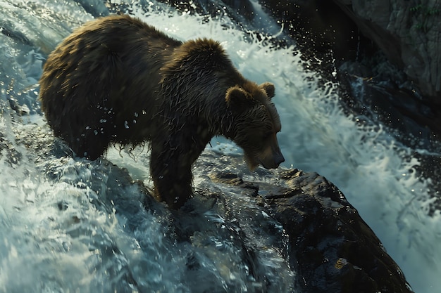 Photo gratuite vue photoréaliste de l'ours sauvage dans son habitat naturel