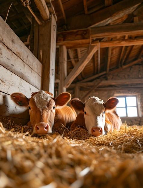 Photo gratuite vue photoréaliste de la vache à la grange