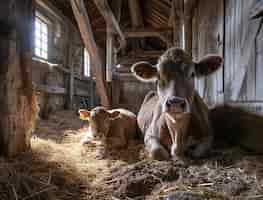 Photo gratuite vue photoréaliste de la vache à la grange