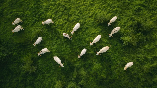 Vue photoréaliste de vaches qui paissent dans la nature en plein air