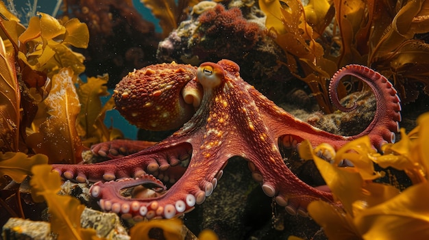 Photo gratuite vue de la pieuvre dans son habitat naturel sous-marin