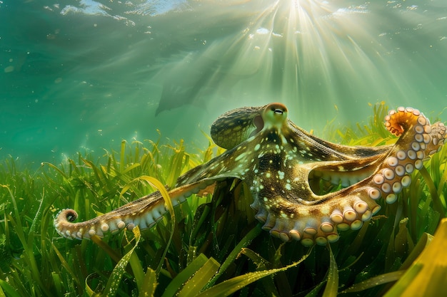 Photo gratuite vue de la pieuvre dans son habitat naturel sous-marin