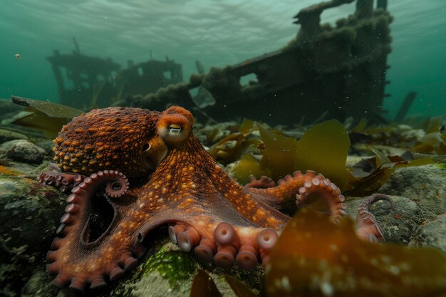 Vue de la pieuvre dans son habitat naturel sous-marin