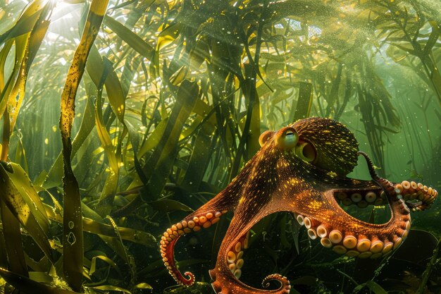 Vue de la pieuvre dans son habitat naturel sous-marin